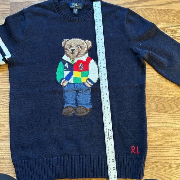POLO BEAR RALPH LAUREN KNITTED COTTON CREWNECK SWEATER NAVY YOUTH SZ XL - Picture 7 of 7